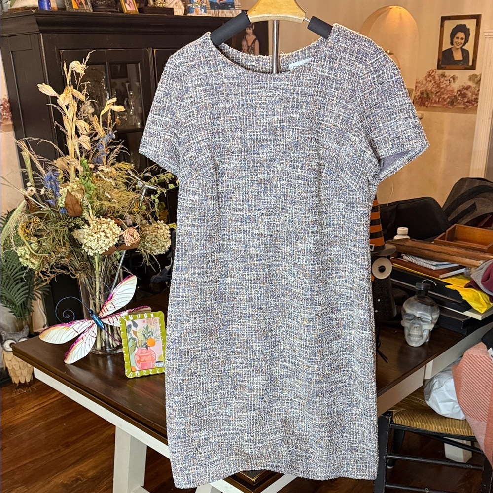 Calvin Klein Blue and White Tweed Mini Dress